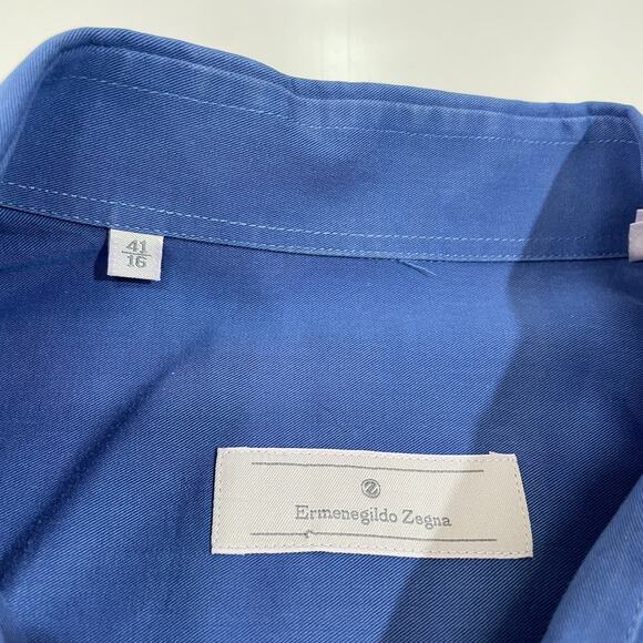 Ermenegildo Zegna Men’s Dress Shirt 16"/41cm Deep Blue Nailhead Cotton EUC - Picture 5 of 7